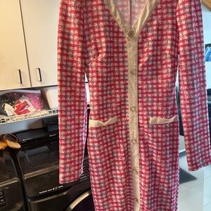 Chic Pink and White Tweed Coat